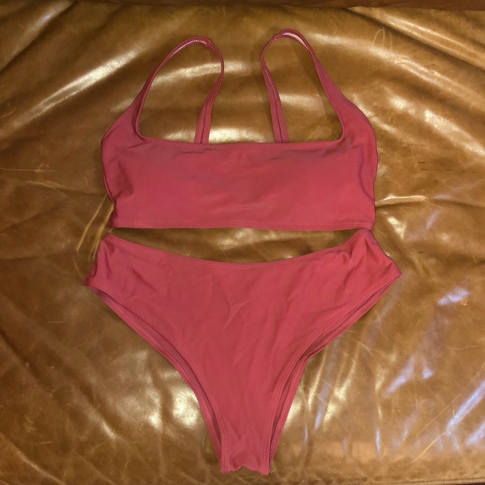 Wine colored thick-strapped bikini set